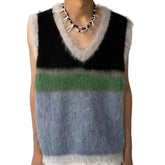 Color Block V-Neck Loose Knit Vest